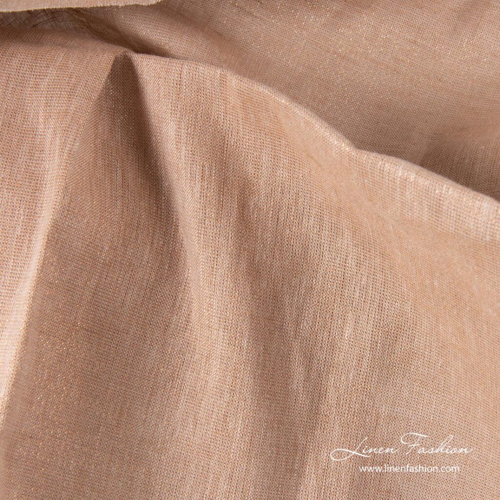 Light brown shiny linen lurex fabric