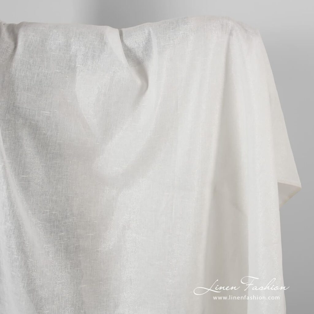 White linen fabric with silver lurex