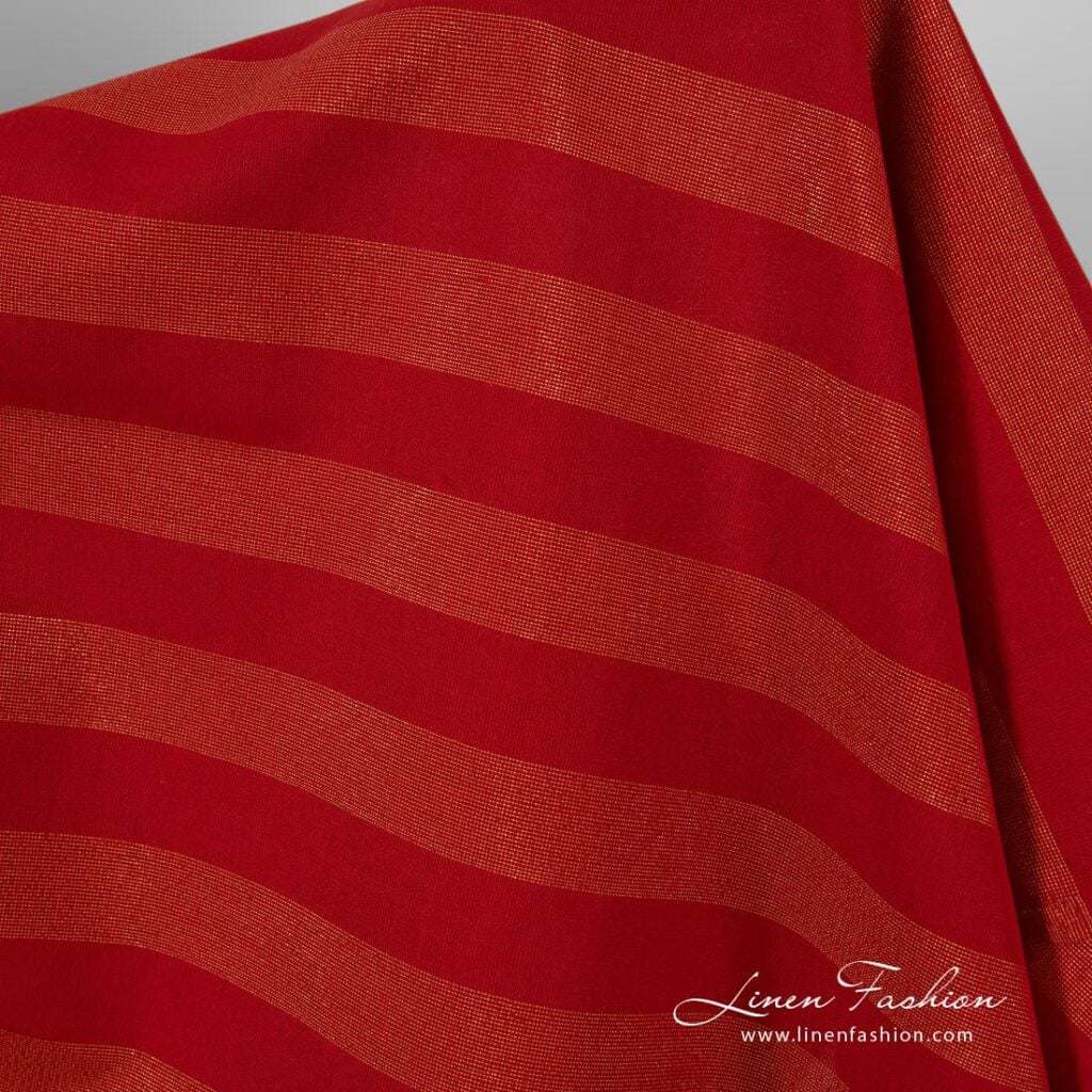 Red linen fabric with golden lurex