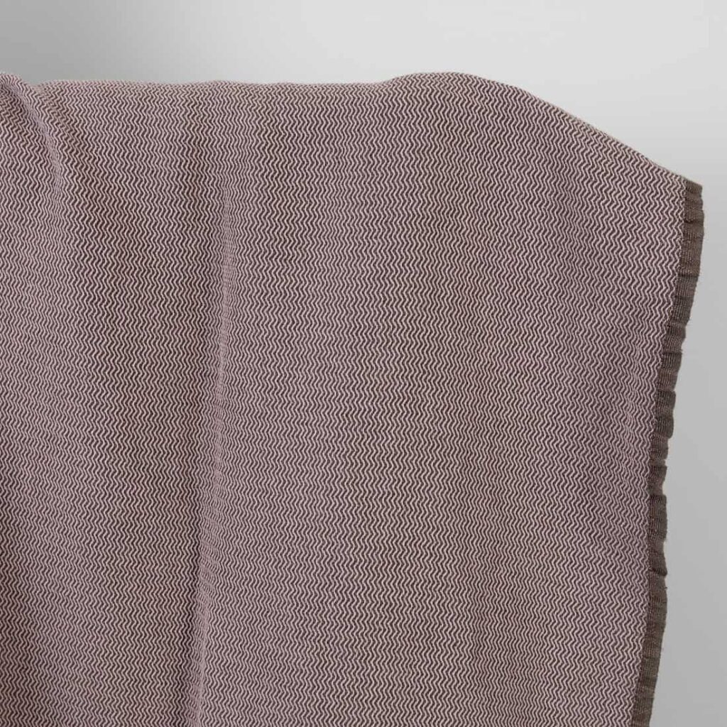 Linen cotton heavy fabric lilac and brown zigzag washed