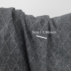 Blue double-sided patterned washed linen fabric with measurements
