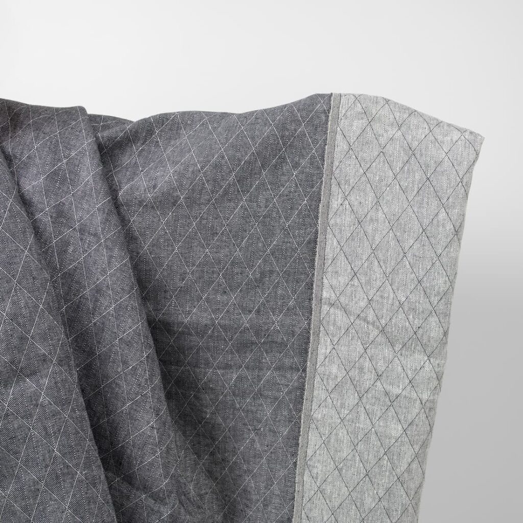 Blue double-sided linen fabric in diamond pattern