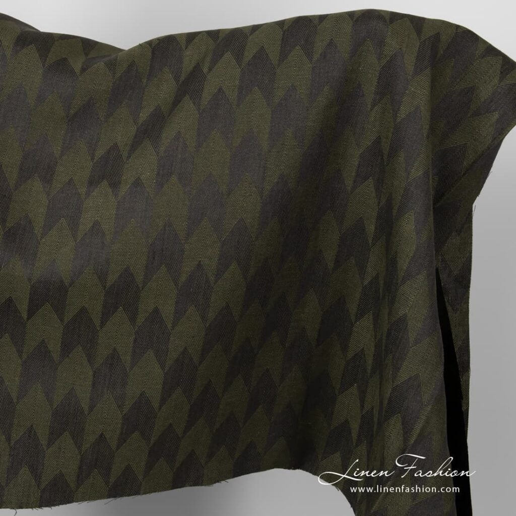 Dark green jacquard linen fabric.