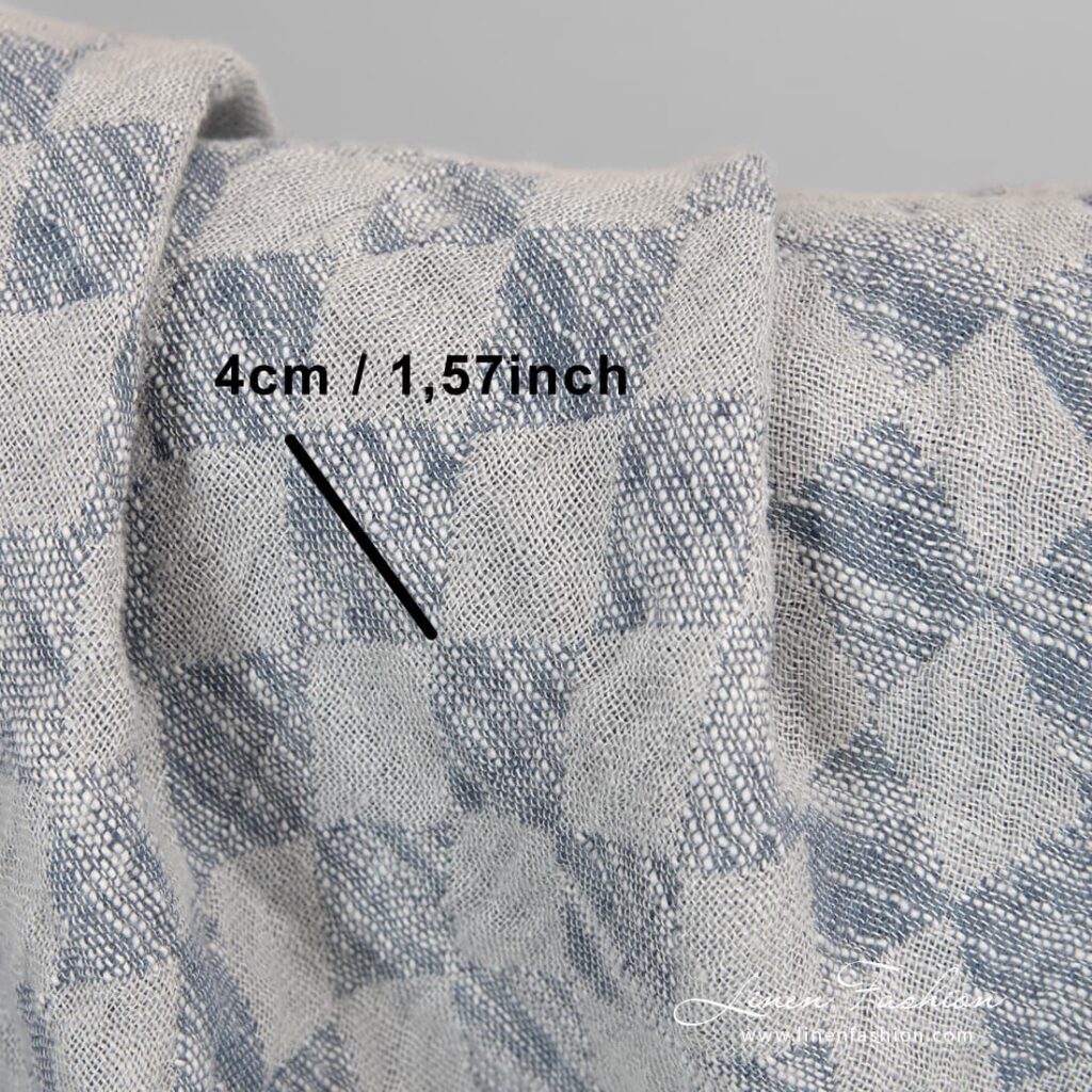Lin-bomullsstoff i grå rombe vasket 4 Linen cotton fabric with rhombus.