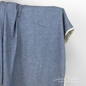 Blåhvit lin-bomullsstoff vasket 9 Bluish white linen cotton fabric, fine delicate design