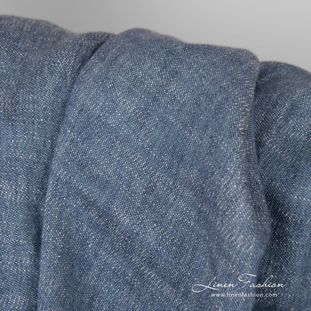 Blåhvit lin-bomullsstoff vasket 3 Bluish white linen cotton fabric, double-sided