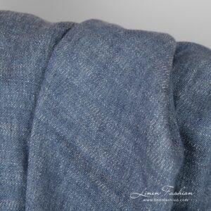 Blåhvit lin-bomullsstoff vasket 8 Bluish white linen cotton fabric, double-sided