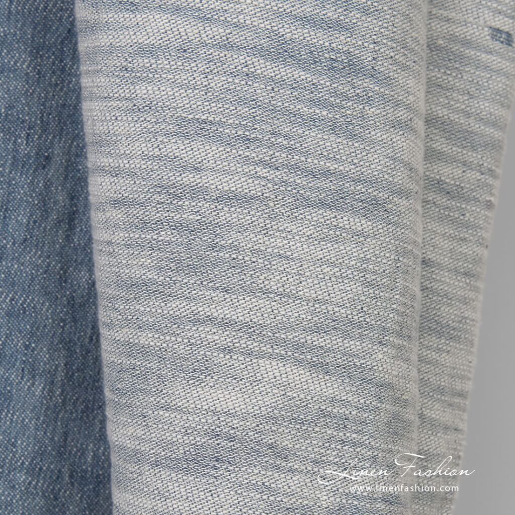 Blåhvit lin-bomullsstoff vasket 2 Bluish white linen cotton fabric, washed