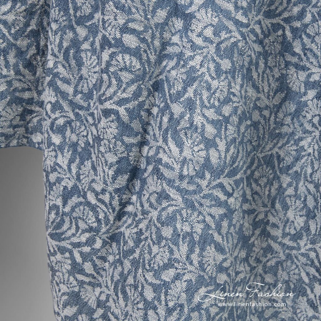 Lin bomull jacquard stoff vasket 3 Linen cotton jacquard fabric with flowery ornaments