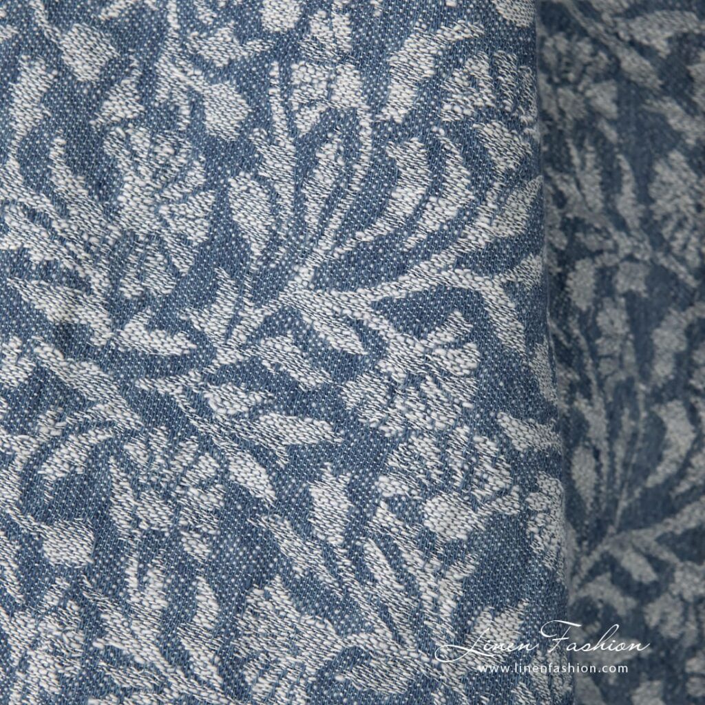 Lin bomull jacquard stoff vasket 4 Linen cotton jacquard fabric with flowery ornaments, washed