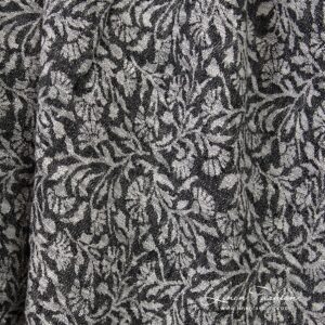 Black linen cotton jacquard fabric with flowery ornaments