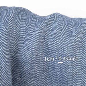 Blue and white linen fabric, herringbone