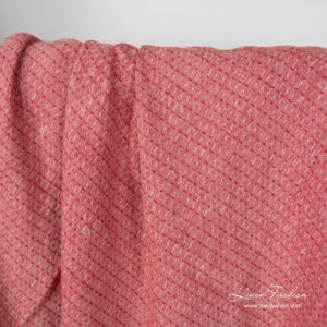 Washed linen fabric red grey melange, small diamond pattern