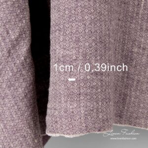 Washed purple linen fabric in small diamond pattern with measurements