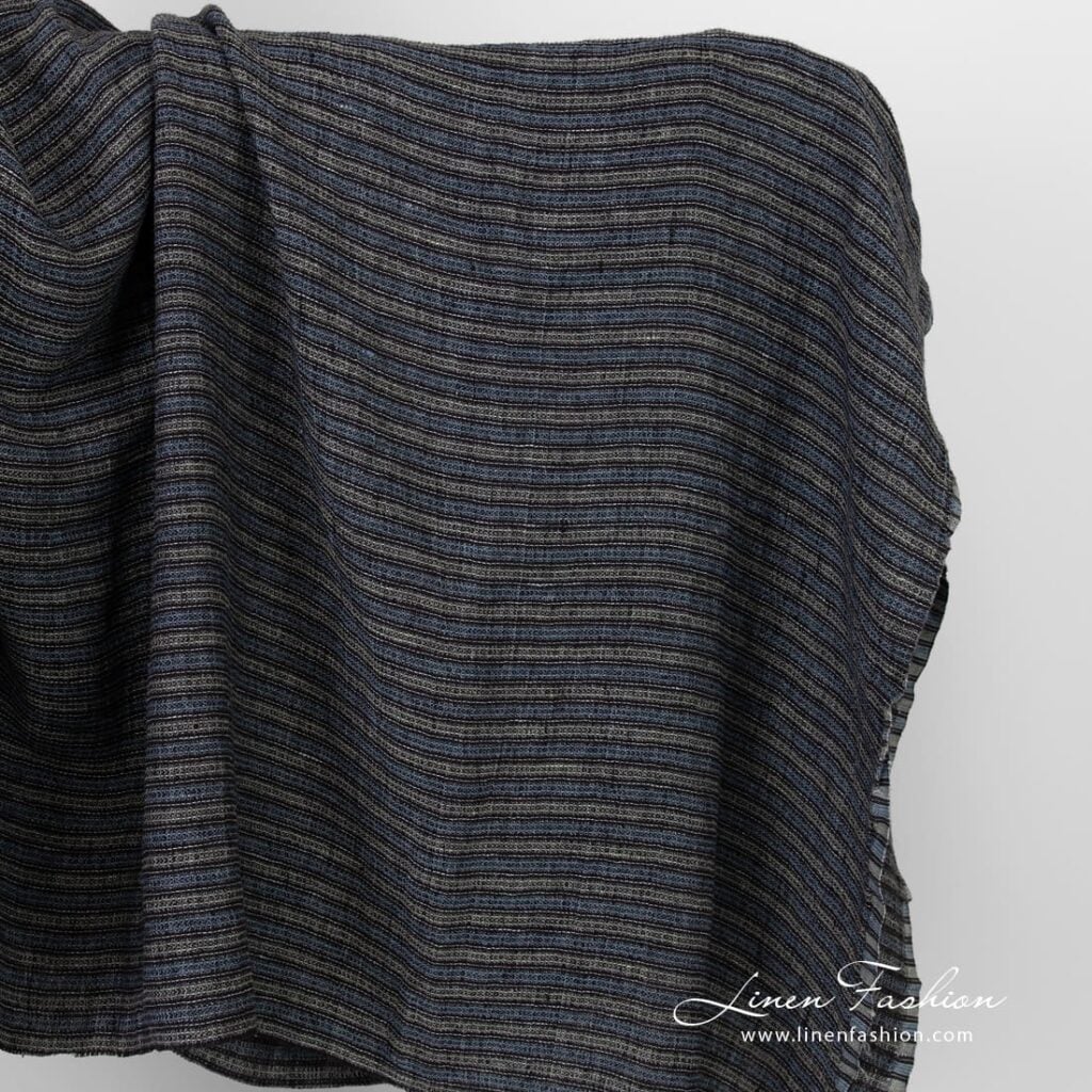 Striped linen fabric in waffle pattern