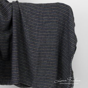Striped linen fabric in waffle pattern