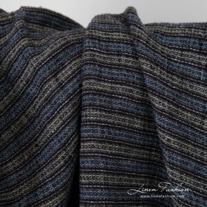 Striped linen fabric in waffle pattern, high quality
