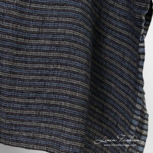 Striped linen fabric in waffle pattern, washed