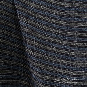 Striped linen fabric in waffle pattern, multicolored stripes