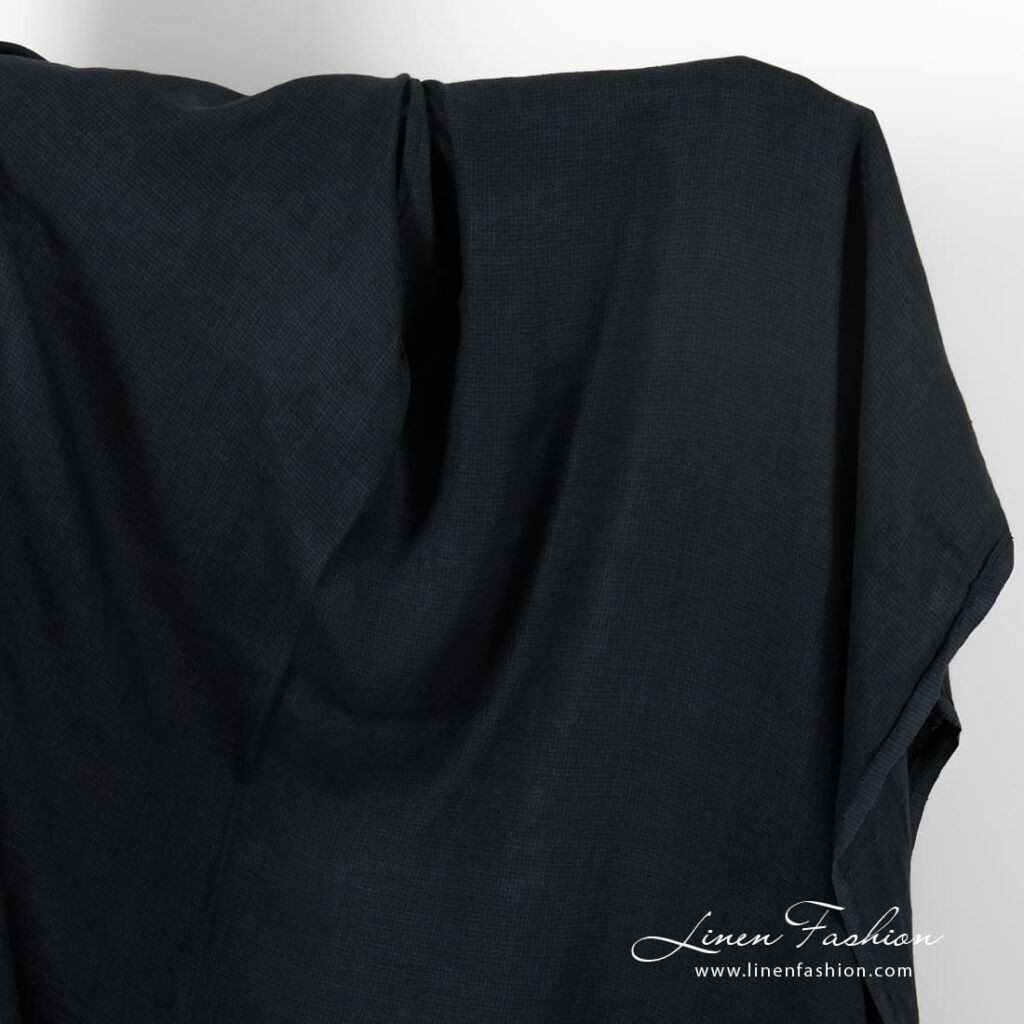 Dark blue linen fabric in twills, washed
