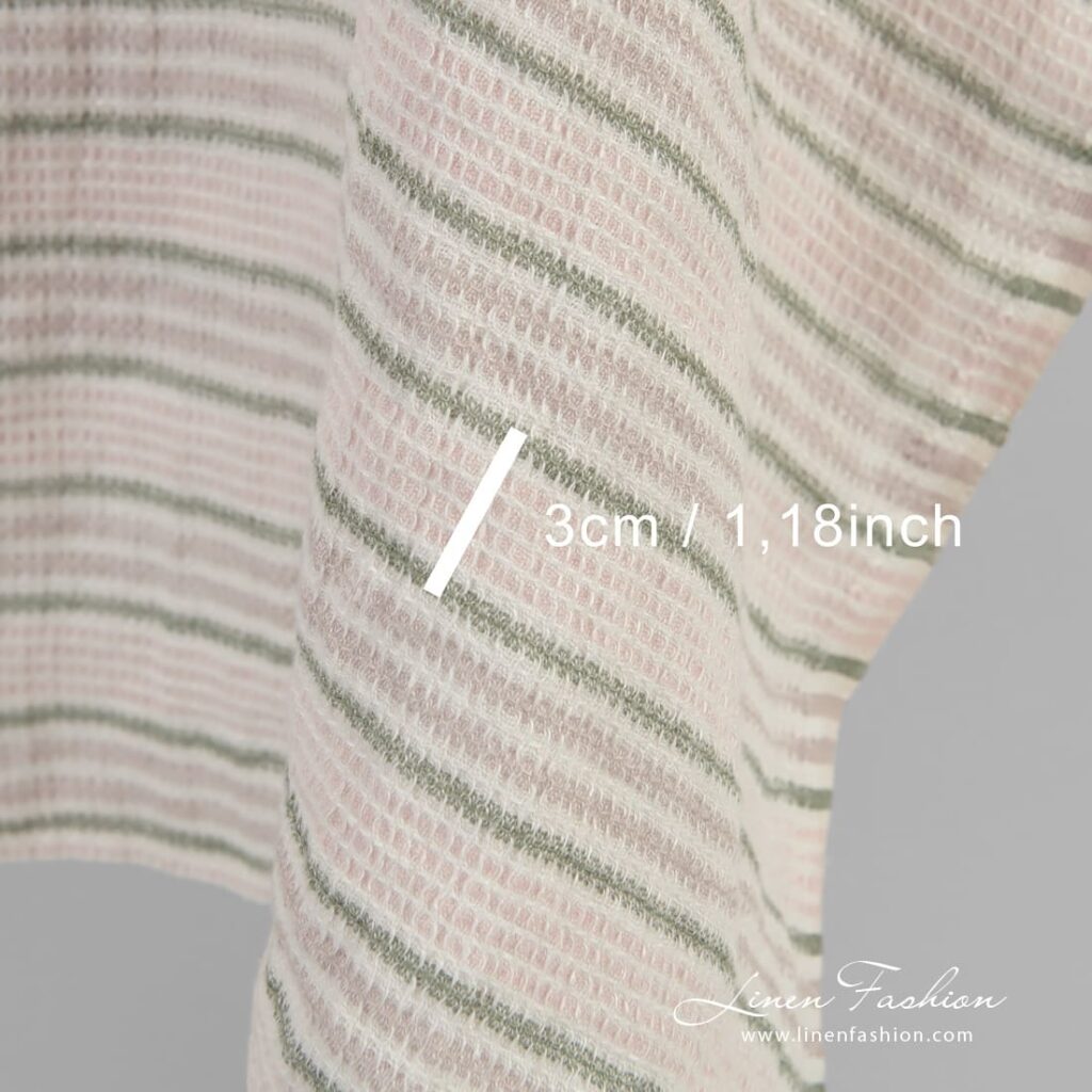 Stripet rosa linstoff i vaffelmønster vasket 4 Striped pink linen fabric in waffle pattern, specially washed to increase softness
