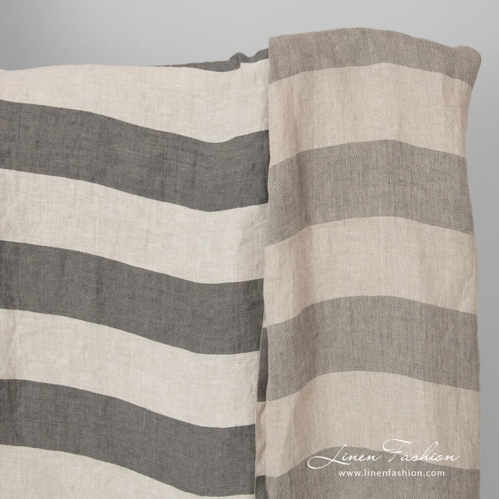linen fabric beige grey stripes