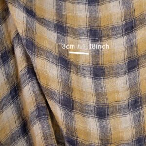 Washed linen fabric blue yellow checks double-sided with measurements