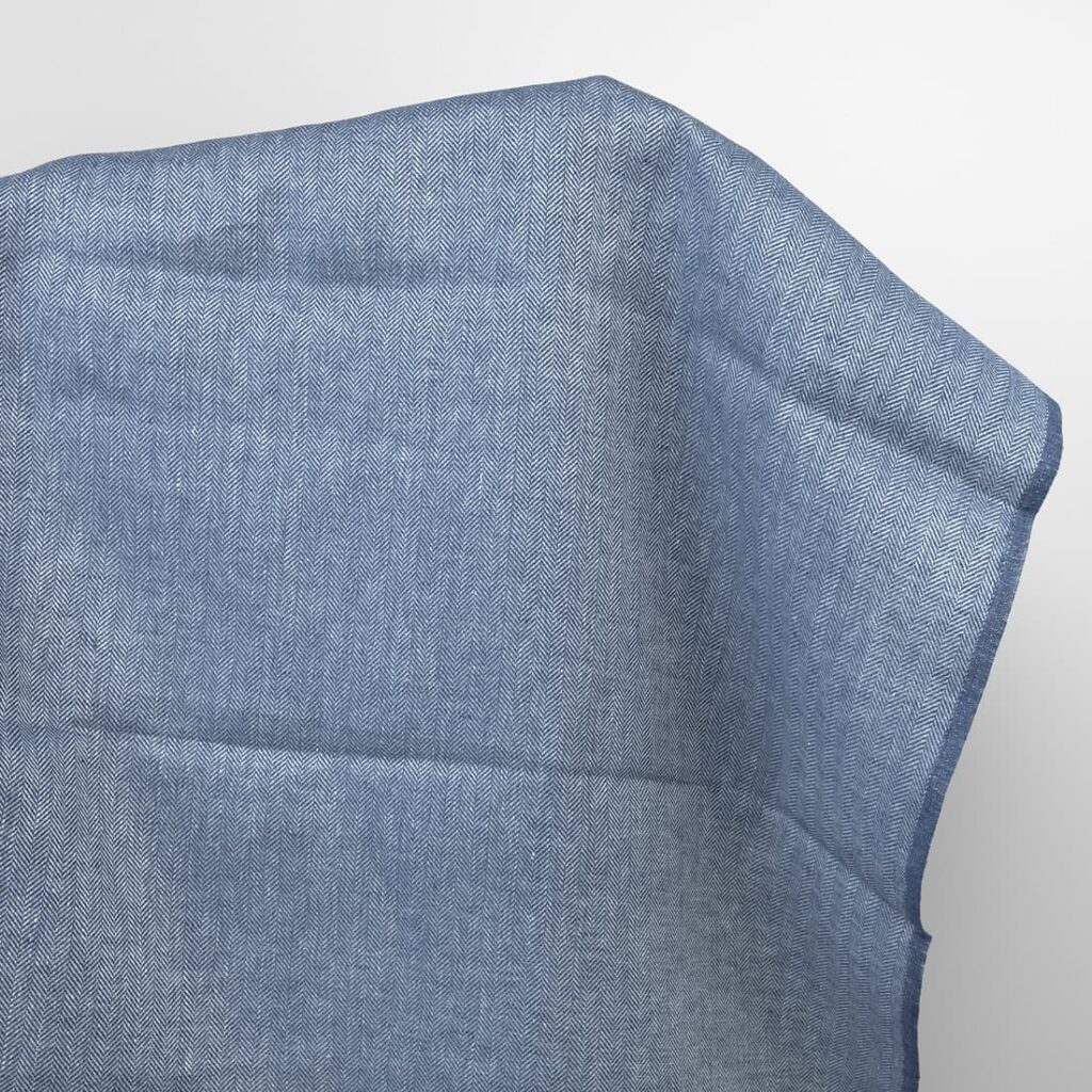 Blue linen fabric, herringbone