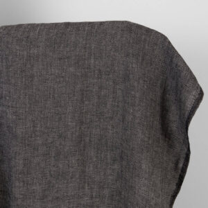 Washed linen fabric natural and black herringbone