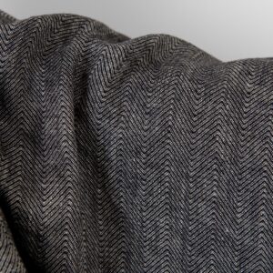 Washed linen fabric natural and black herringbone, specially washed