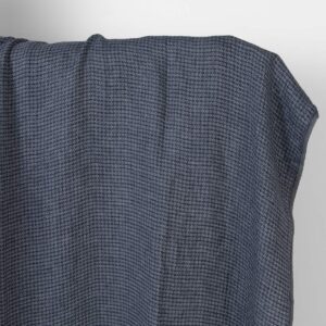 Washed linen fabric dark blue and grey diamonds