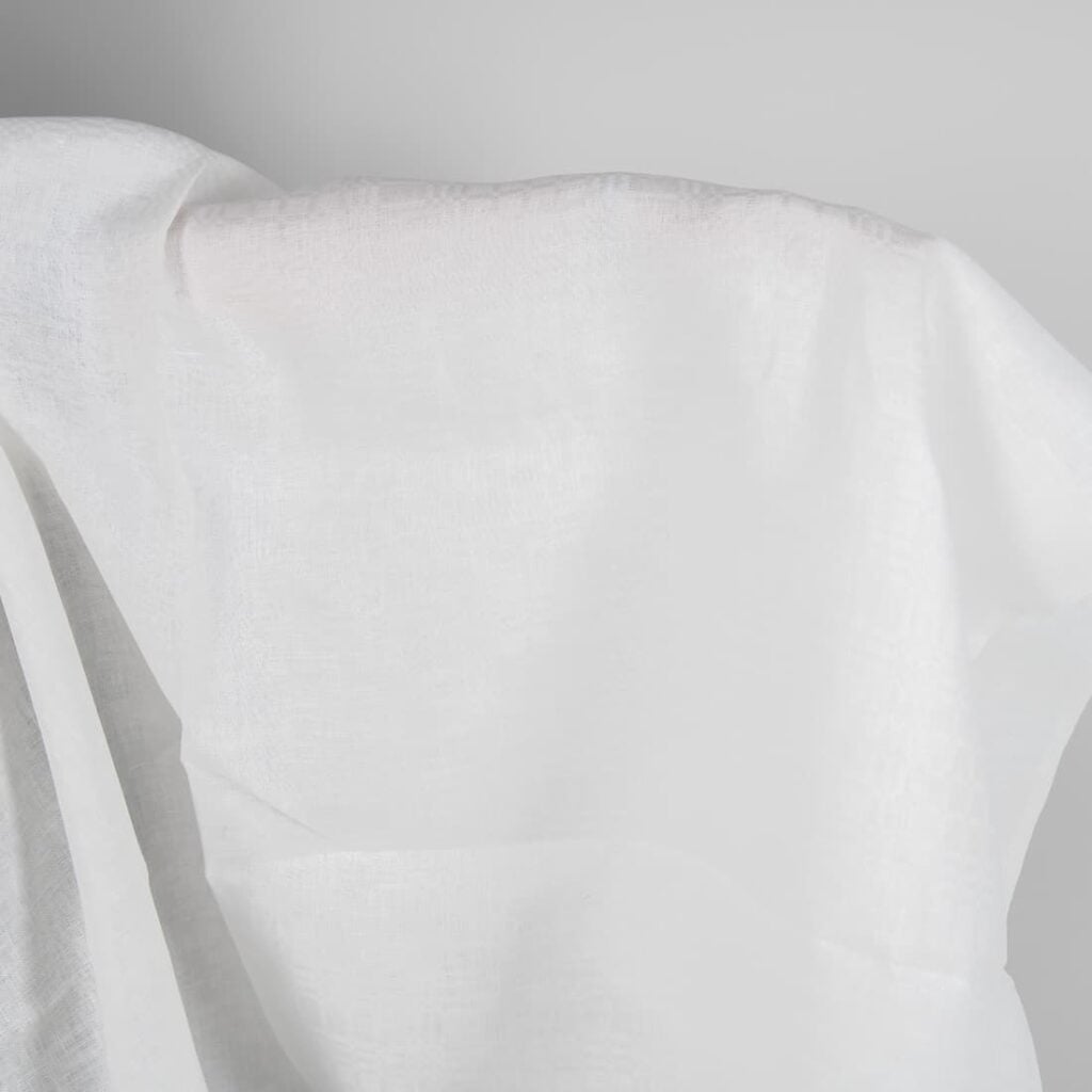 Checked off-white linen fabric