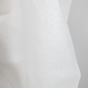 Checked off-white linen fabric close up detail