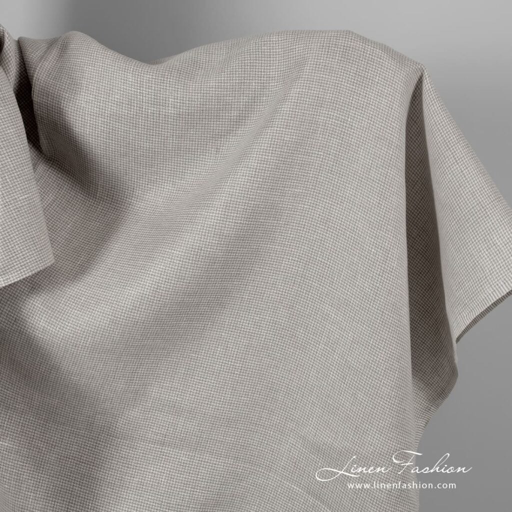 Off-white and natural linen fabric in houndstooth pattern
