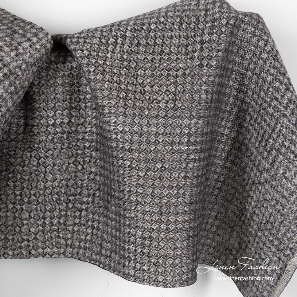 Linen fabric in black and grey diamond pattern