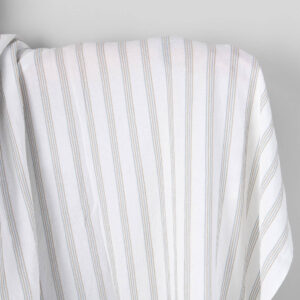 Washed linen cotton fabric white with blue and grey stripes