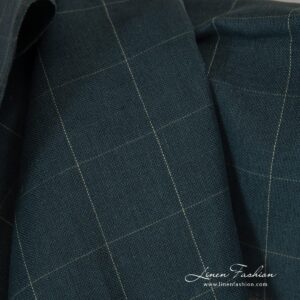Checked linen cotton fabric, dark blue.