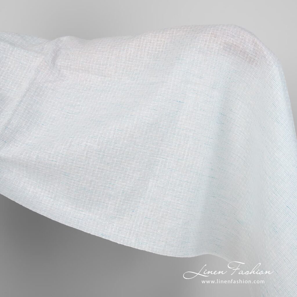 Linen cotton fabric blueish white pattern