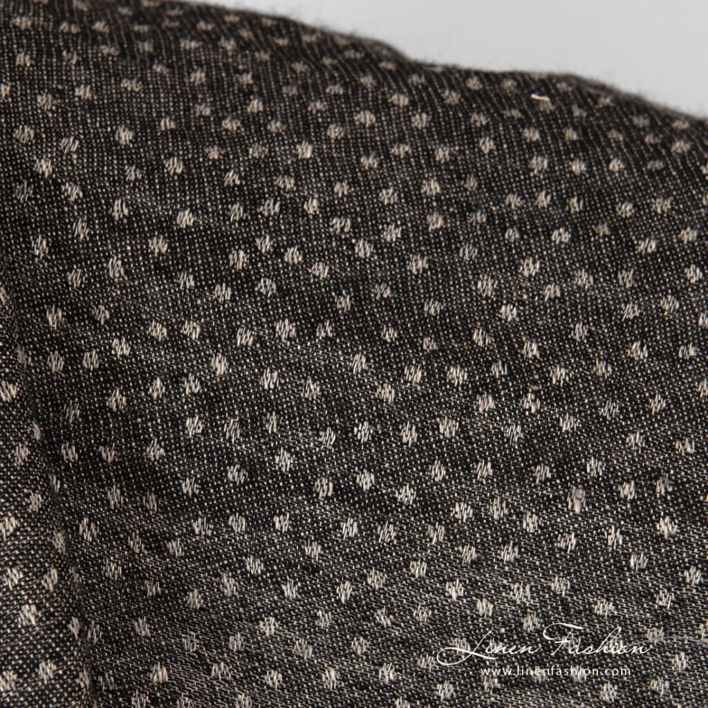 Lin ull svart prikket stoff, vasket 4 Linen-wool black fabric in dots.