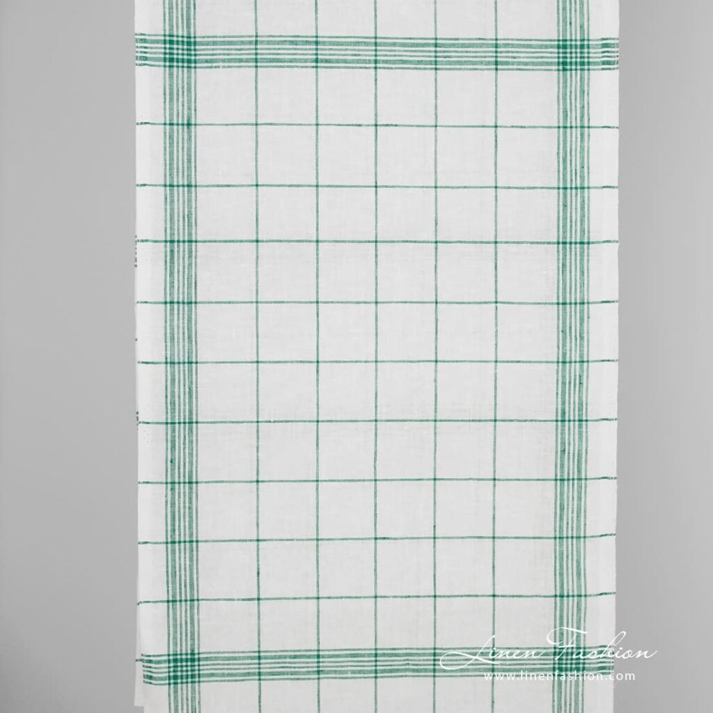 Linen fabric in green checks and stripes