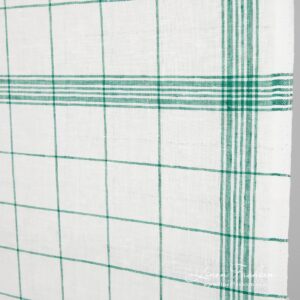 Linen fabric in green checks and stripes, 50cm width