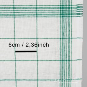 Linen fabric in green checks and stripes, perfect for kitchen towels