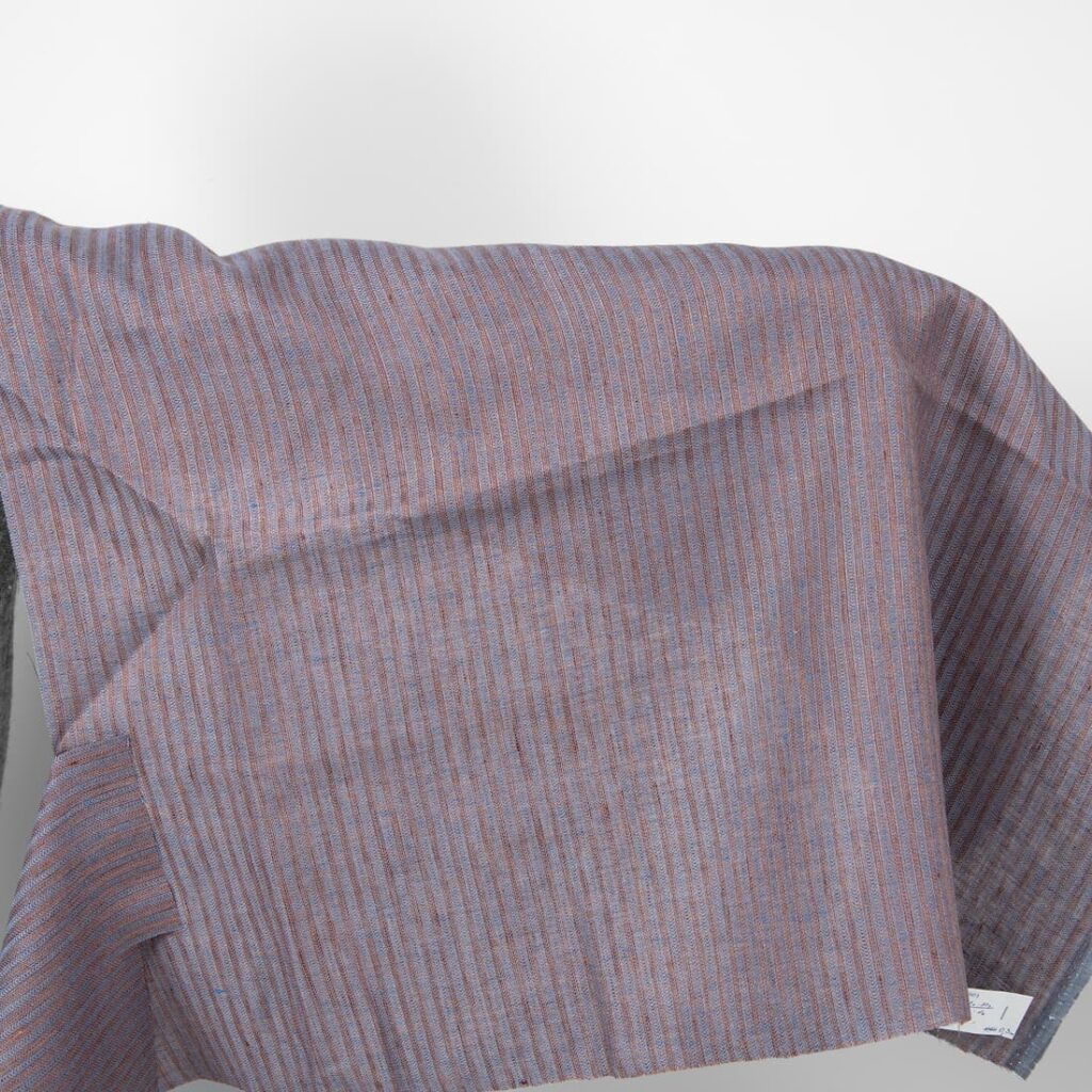 Linen fabric brown and blue stripes