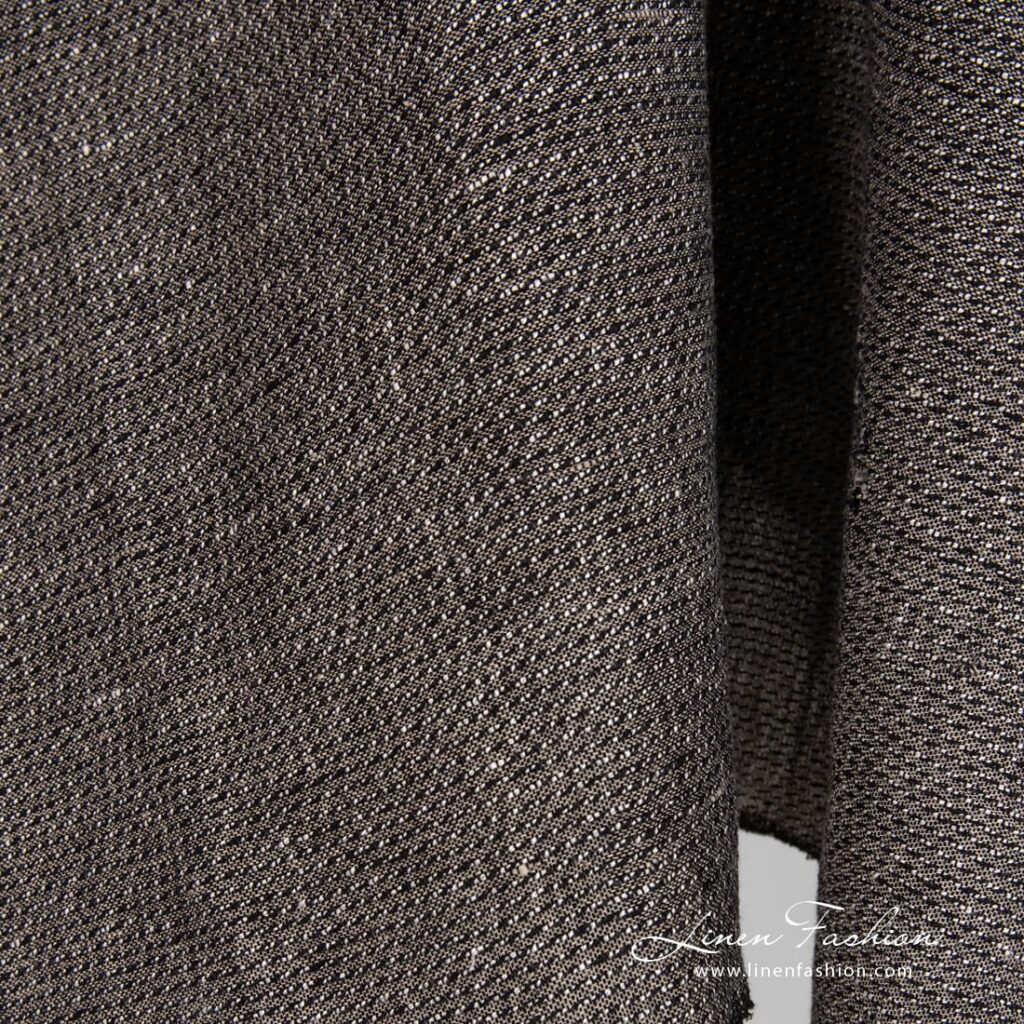 Lin-bomull svart dobby-stoff vasket 3 Linen cotton black melange fabric dobby pattern