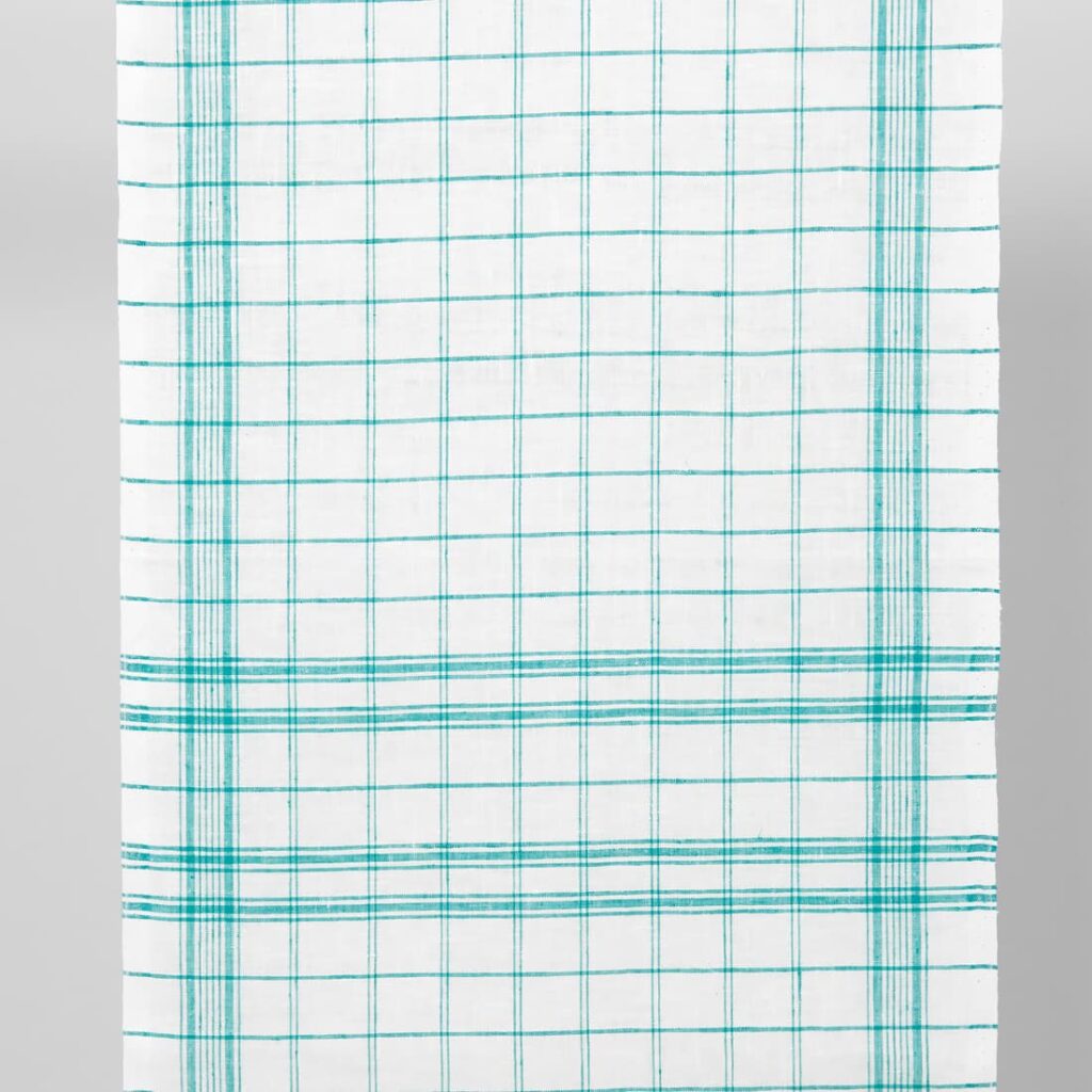 narrow linen fabric green checks
