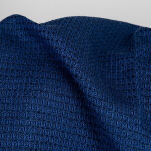 Lin bomull ull stoff mørkeblå og svart vaffel
