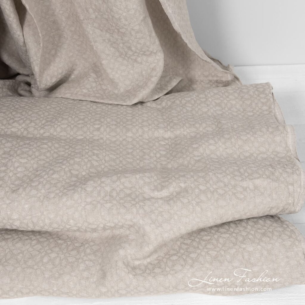 Lin ull naturbeige farge stoff vasket 3 Linen wool natural color fabric dobby geometric