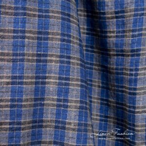 Blue linen wool fabric in checks, perfect for clothes, scarves and shawls