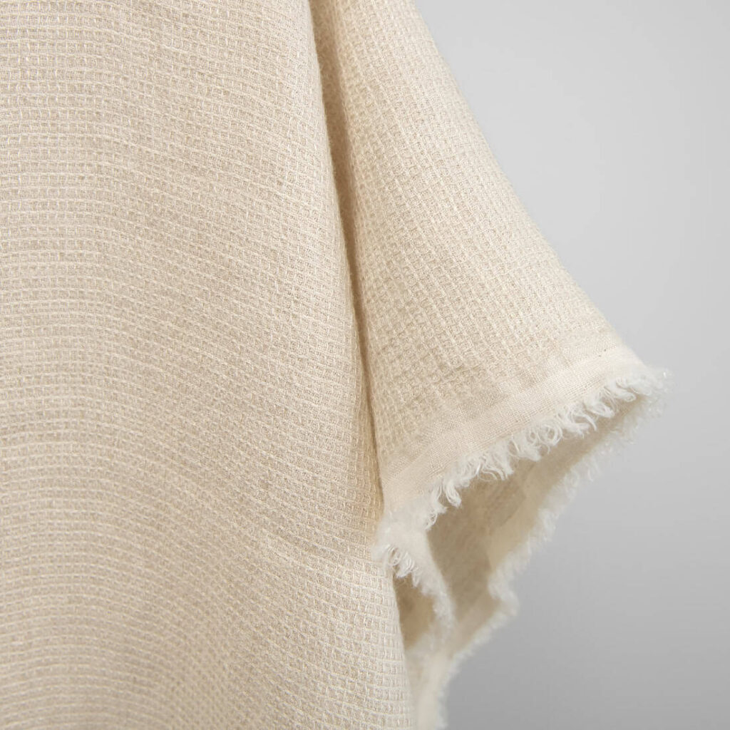 Lin ull vasket stoff vaffel sandfarge 4 linen wool waffle sand fabric, washed