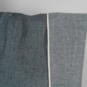 Linen wool fabric blueish-black and white herringbone